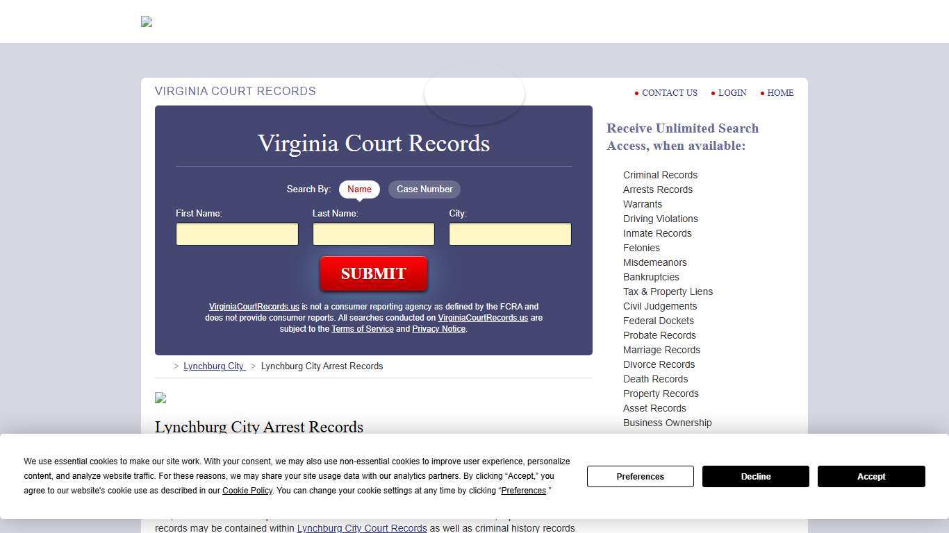 Lynchburg City Arrest Records VirginiaCourtRecords.us